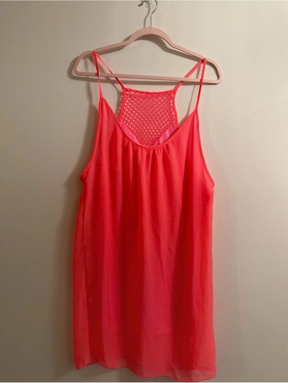 SHEIN Neon Coral Sleeveless Slip Night gown Dress with Crochet Back